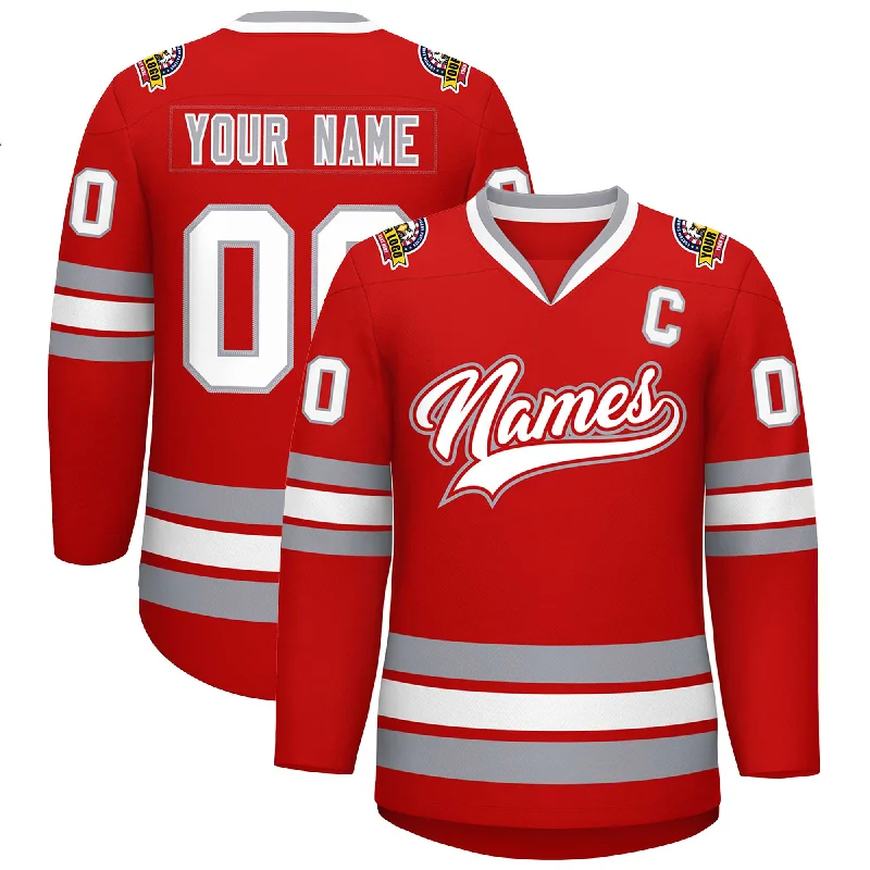 Custom Red White Red-Gray Classic Style Hockey Jersey Polished Men's Silk