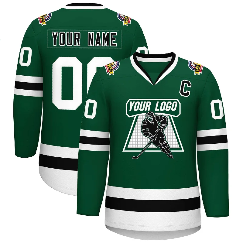 Custom Green Black-White Classic Style Hockey Jersey Sleek Men's Metallic