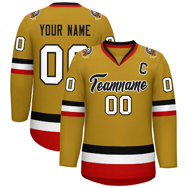 Custom Old Gold Black-White Classic Style Hockey Jersey Stylish Men's Neon