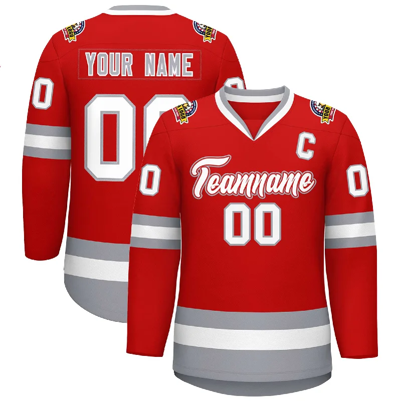 Custom Red White Red-Gray Classic Style Hockey Jersey Classic Men's Pin