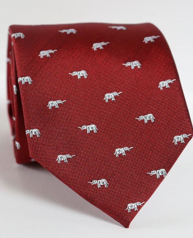 The Shirt Shop Tie - Crimson w/ Silver Elephants Monochromatic All