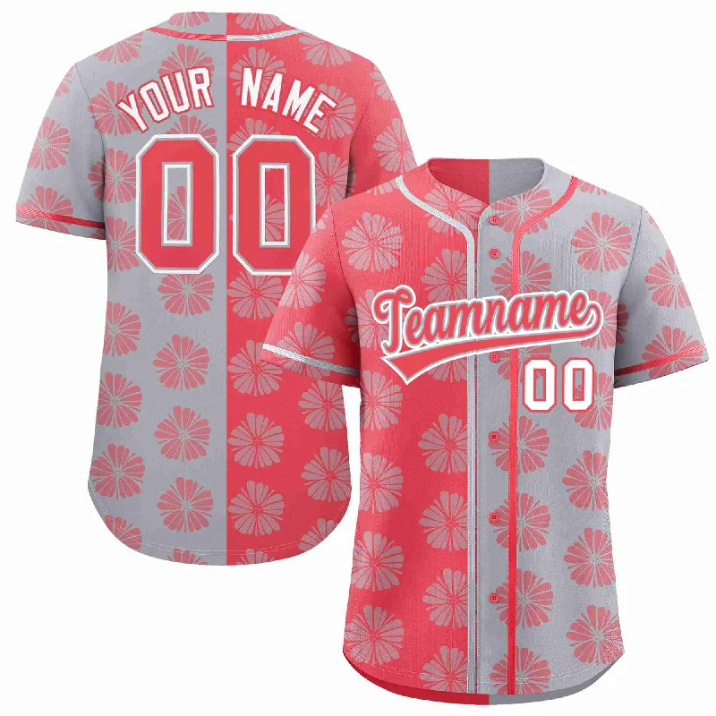 Custom Light Red Light Gray Split Fashion Flower Graffiti Pattern Authentic Baseball Jersey Dapper Men's 1920S