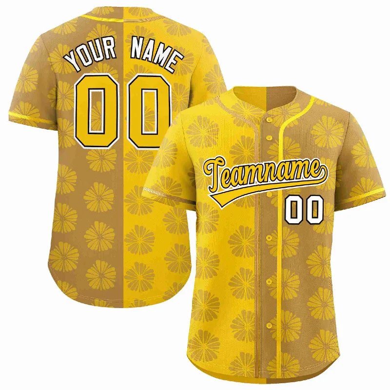 Custom Gold Old Gold Split Fashion Flower Graffiti Pattern Authentic Baseball Jersey Stylish Men's Neon