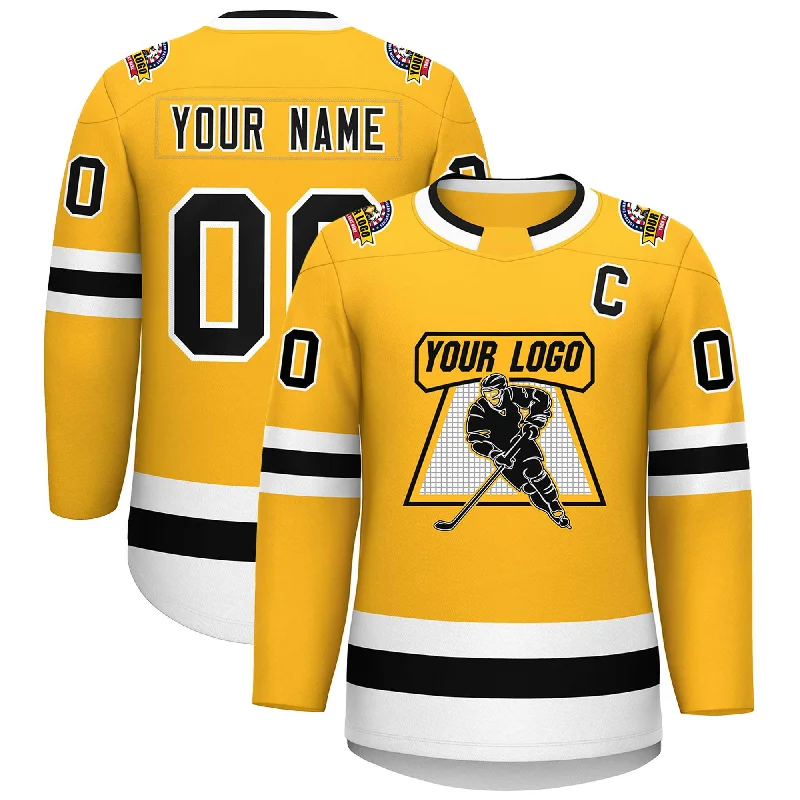 Custom Gold Black-White Classic Style Hockey Jersey Artistic Men's Avant