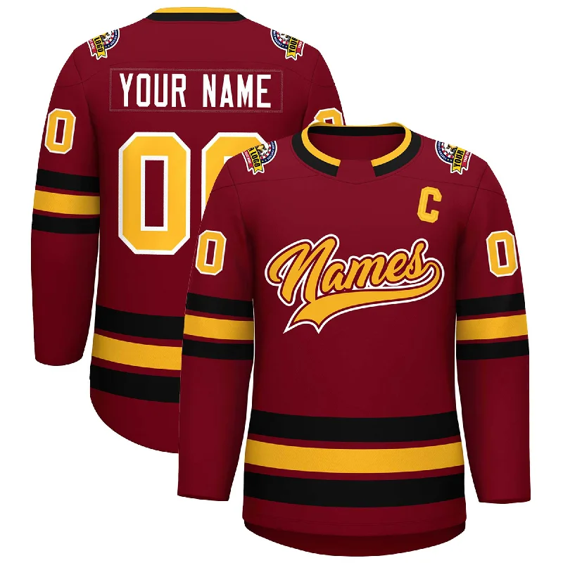 Custom Crimson Gold Crimson-White Classic Style Hockey Jersey Unique Men's Patch