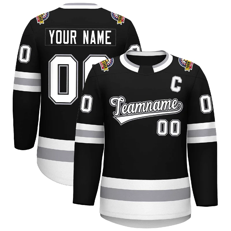 Custom Black White Black-Gray Classic Style Hockey Jersey Modern Men's 