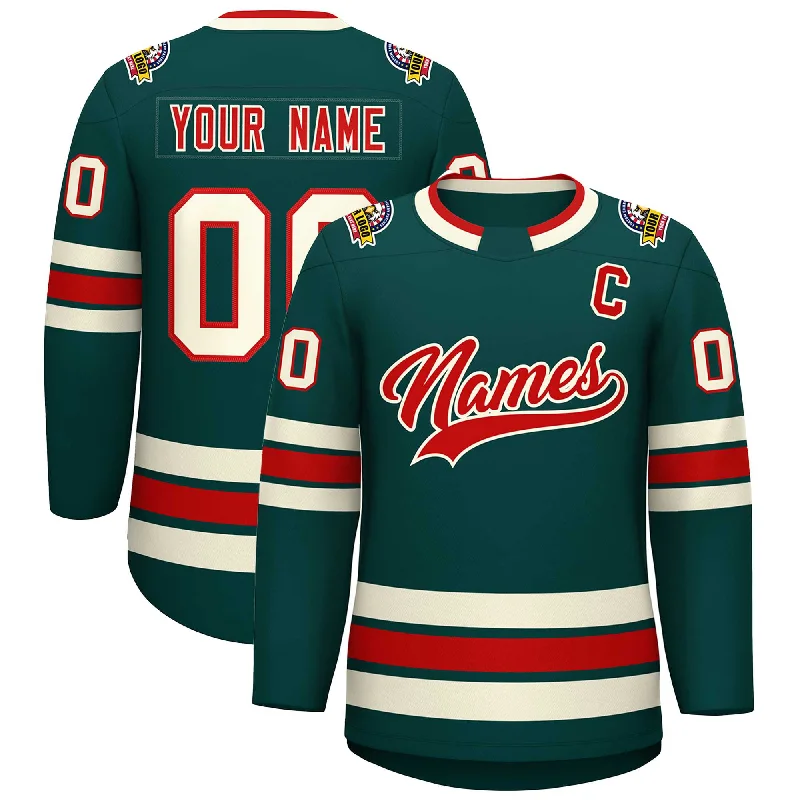 Custom Midnight Green Red-Khaki Classic Style Hockey Jersey Streetwear Style