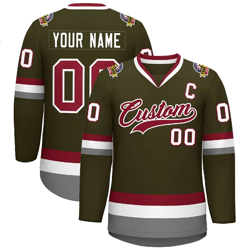 Custom Olive Crimson-White Classic Style Hockey Jersey Gym