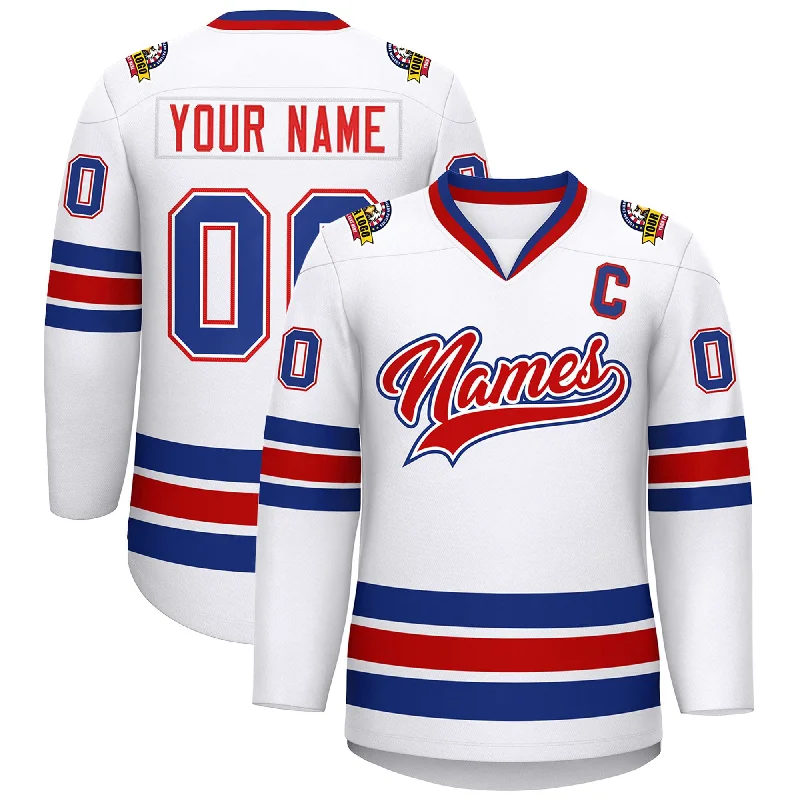 Custom White Red White-Royal Classic Style Hockey Jersey Cool Men's Distressed