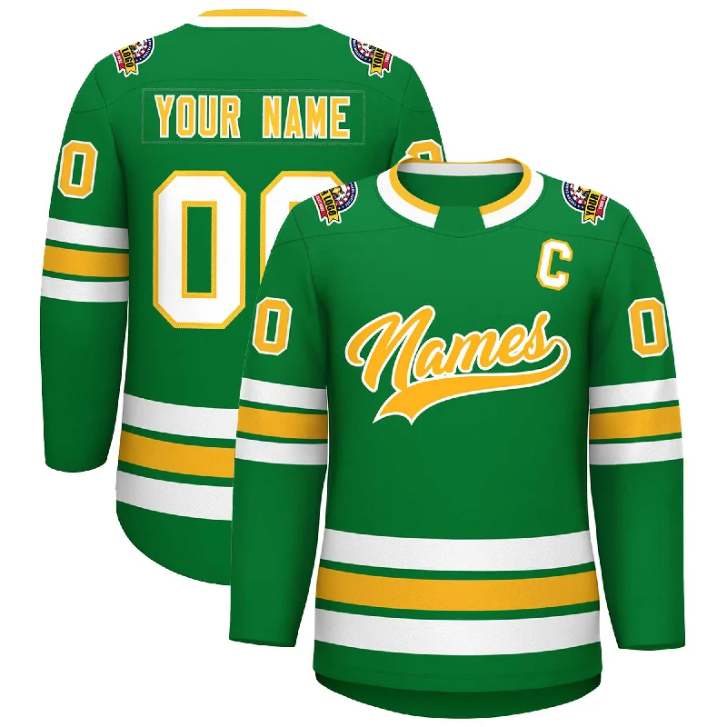 Custom Kelly Green Gold-White Classic Style Hockey Jersey Preppy Men's College