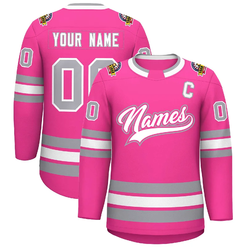 Custom Pink White Pink-Gray Classic Style Hockey Jersey British Gentleman Style