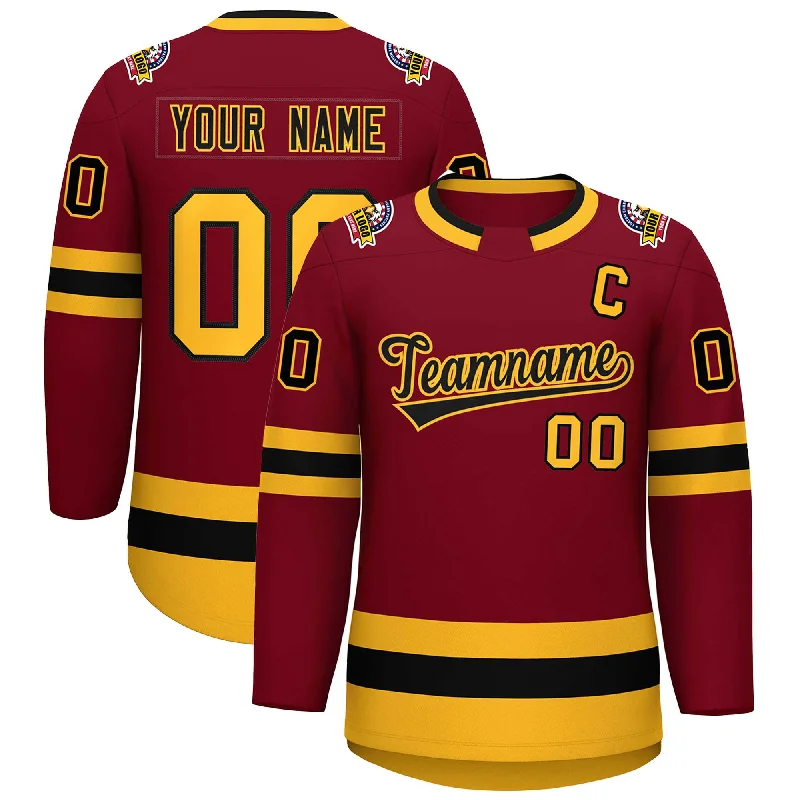 Custom Crimson Black-Gold Classic Style Hockey Jersey Vacation