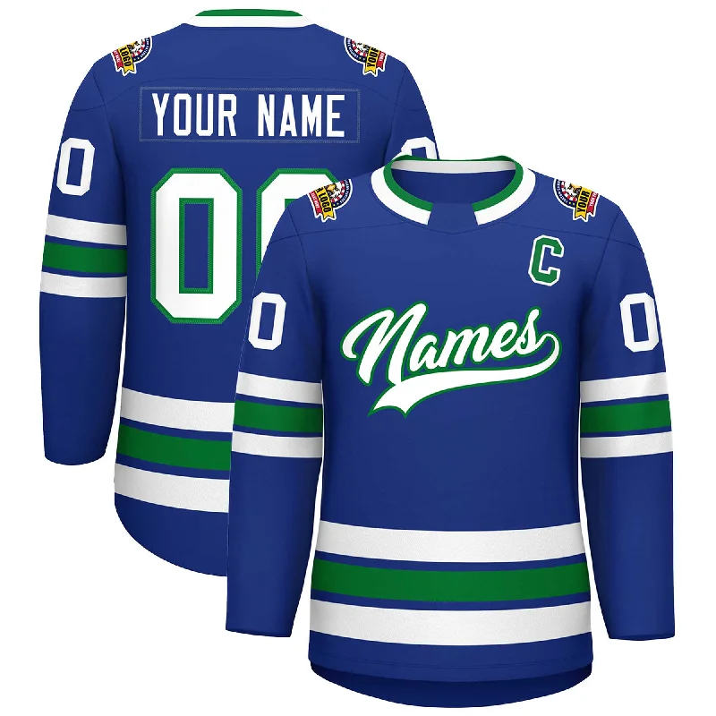 Custom Royal White-Kelly Green Classic Style Hockey Jersey Bohemian Men's Free