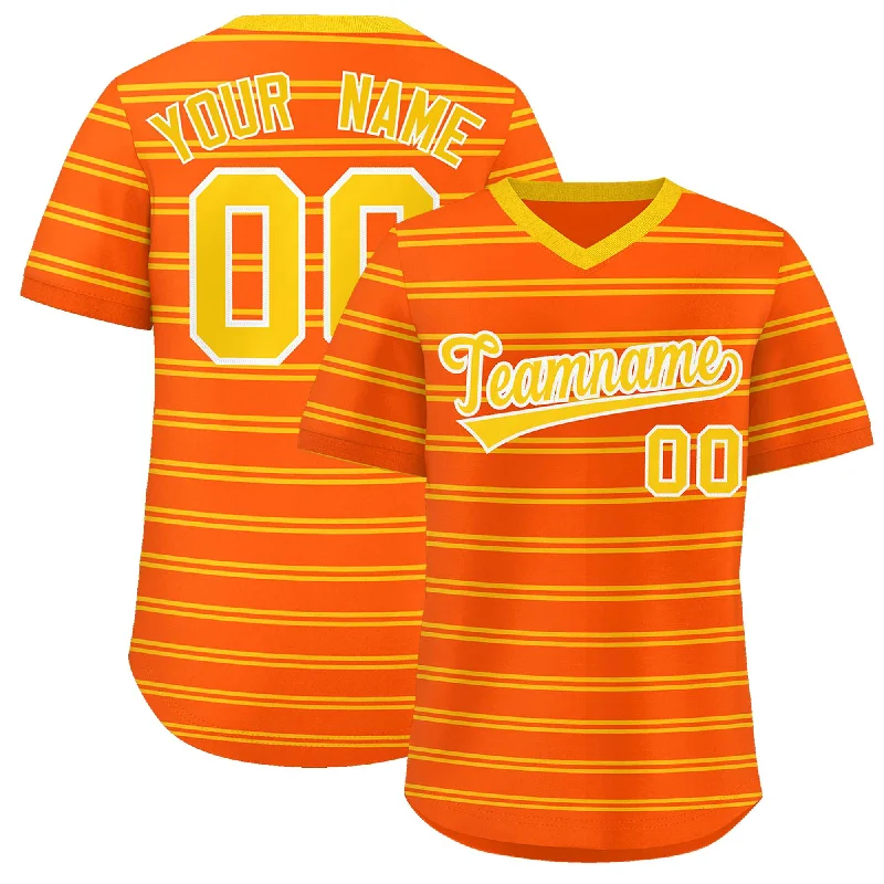 Custom Orange Gold Personalized Horizontal Stripe Authentic Pullover Baseball Jersey Bold Men's Statement