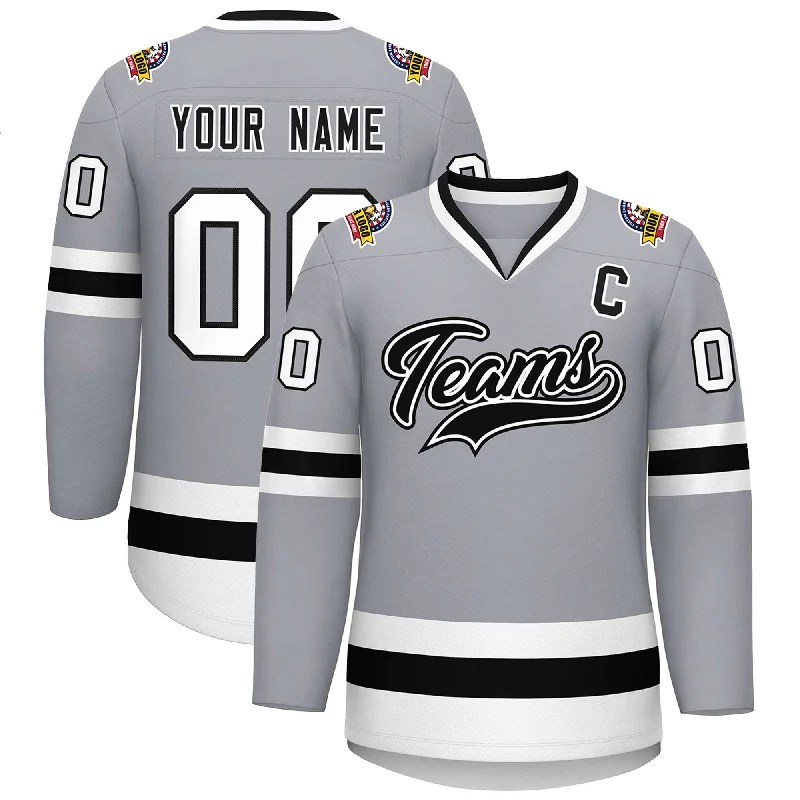 Custom Gray Black White-Black Classic Style Hockey Jersey Masculine Men's 