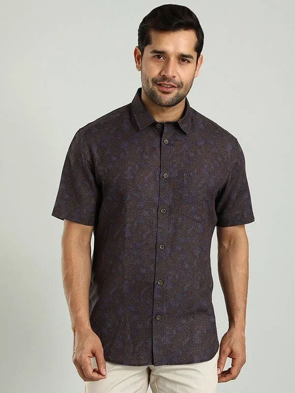 Men Printed Half Sleeve Linen Blend Shirt Modern Men's Tech