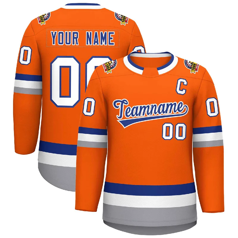 Custom Orange Royal-White Classic Style Hockey Jersey Youthful Men's Pop