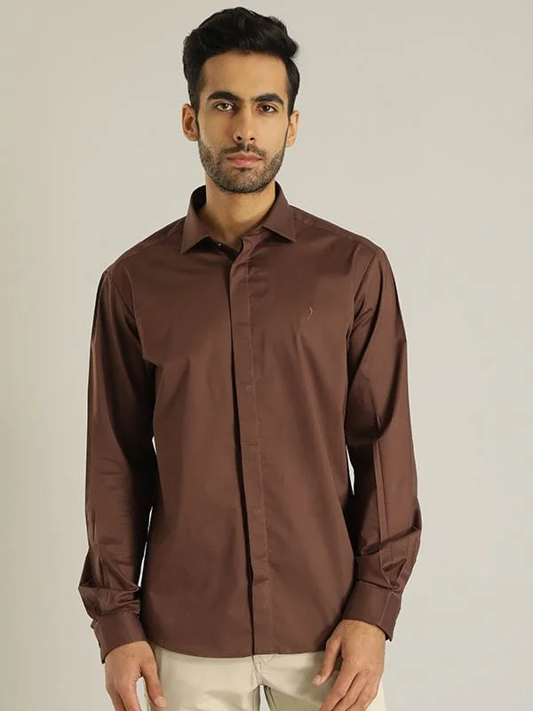 Men Solid Full Sleeve Cotton Stretch Shirt Bold Men's Animal