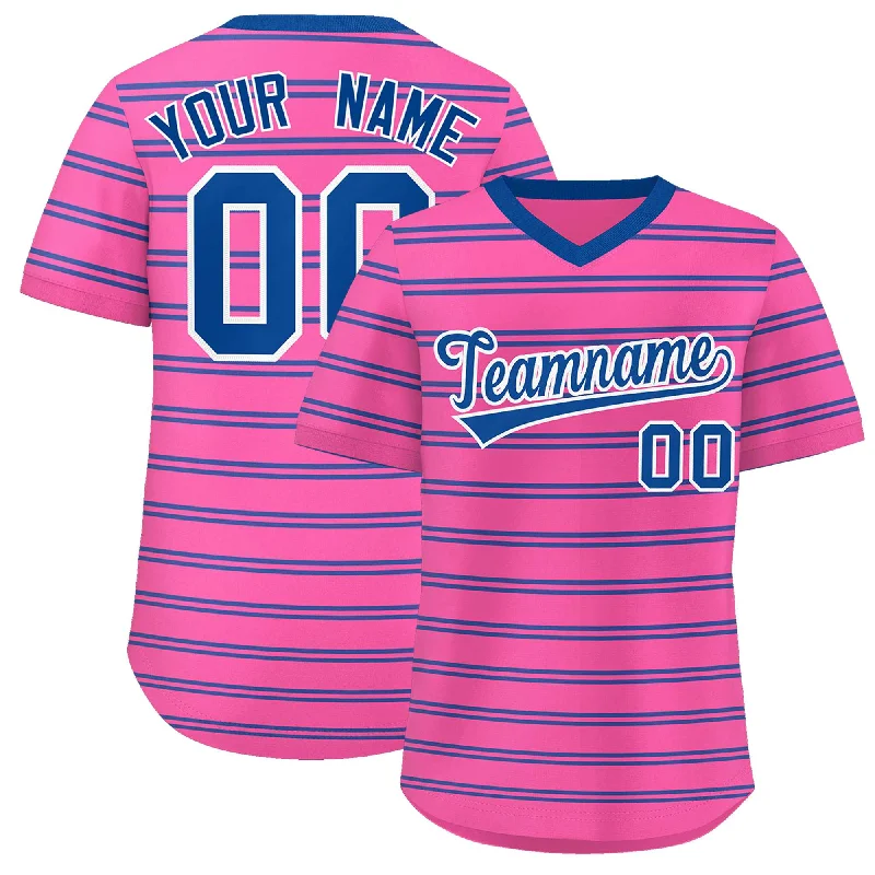 Custom Pink Royal Personalized Horizontal Stripe Authentic Pullover Baseball Jersey Artistic Men's Hand