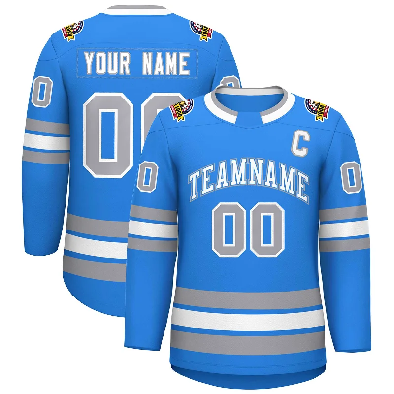 Custom Powder Blue White Powder Blue-Gray Classic Style Hockey Jersey Stylish Men's Neon