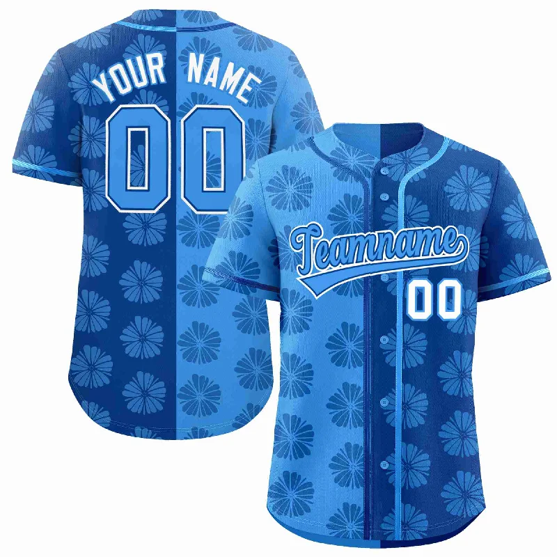 Custom Powder Blue Royal Split Fashion Flower Graffiti Pattern Authentic Baseball Jersey Hip Men's Urban