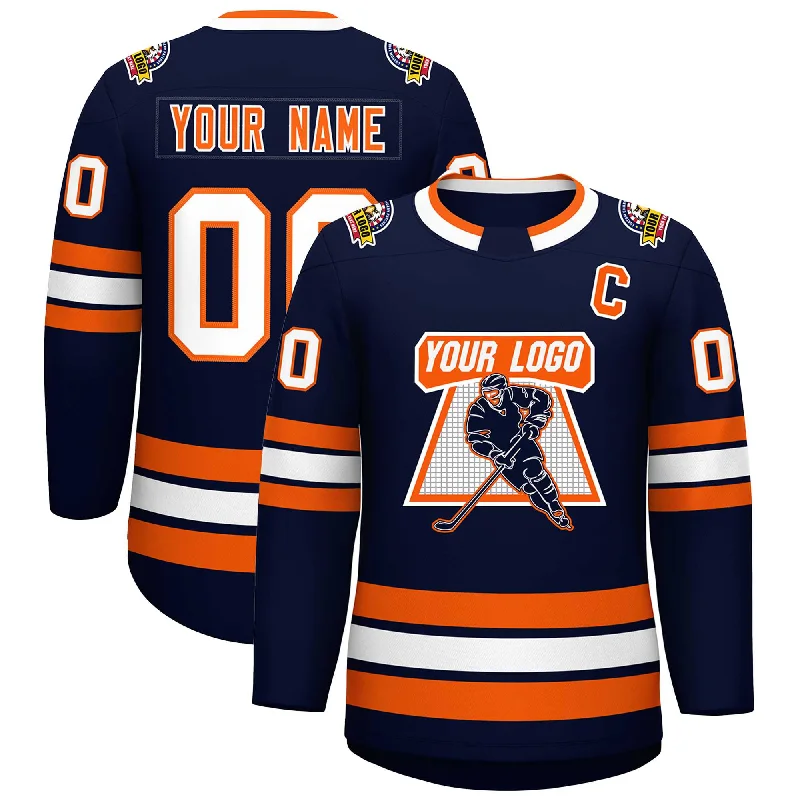 Custom Navy Orange-White Classic Style Hockey Jersey Cool Men's Skate