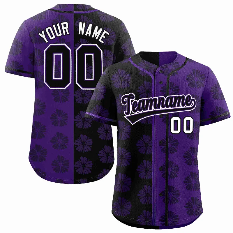 Custom Black Purple Split Fashion Flower Graffiti Pattern Authentic Baseball Jersey Relaxed Men's Australian 