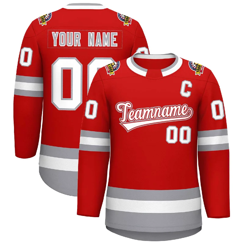 Custom Red White Red-Gray Classic Style Hockey Jersey Cclassic Men's Tweed