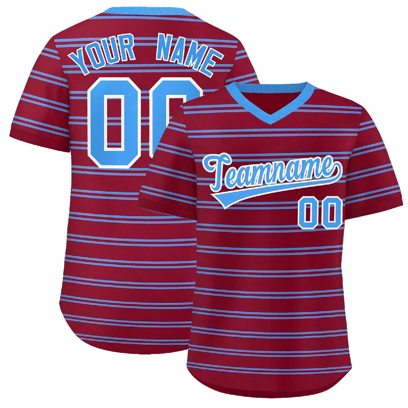 Custom Crimson Powder Blue Personalized Horizontal Stripe Authentic Pullover Baseball Jersey Lumberjack