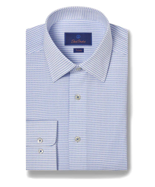 David Donahue White & Blue Horizontal Dobby Dress Shirt (Trim Fit) Stylish Men's Neon