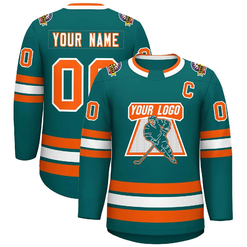 Custom Teal White-Orange Classic Style Hockey Jersey Luxurious Men's High