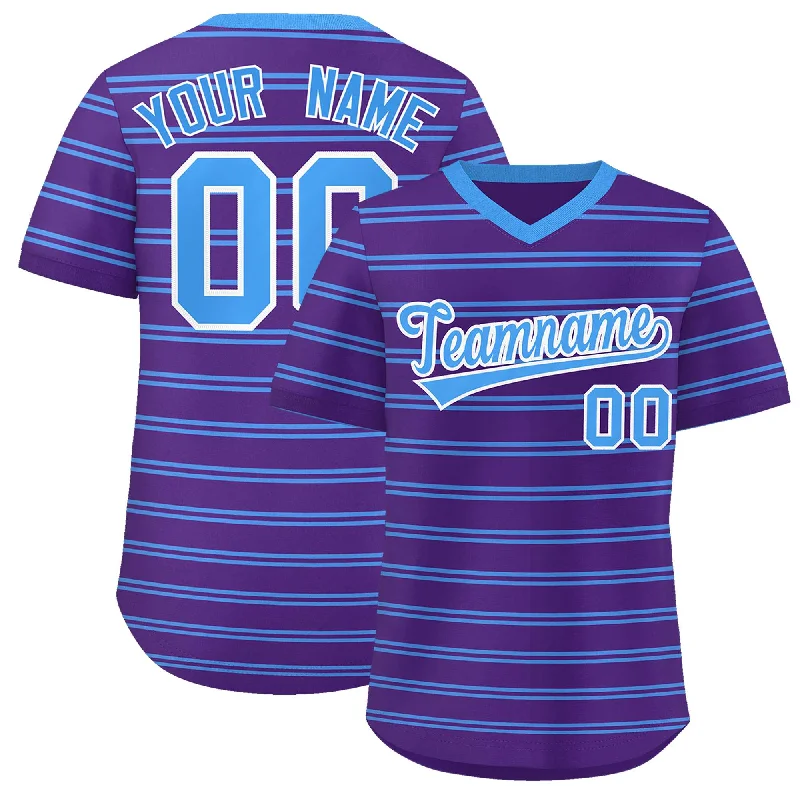 Custom Purple Powder Blue Personalized Horizontal Stripe Authentic Pullover Baseball Jersey Sleek Men's Metallic