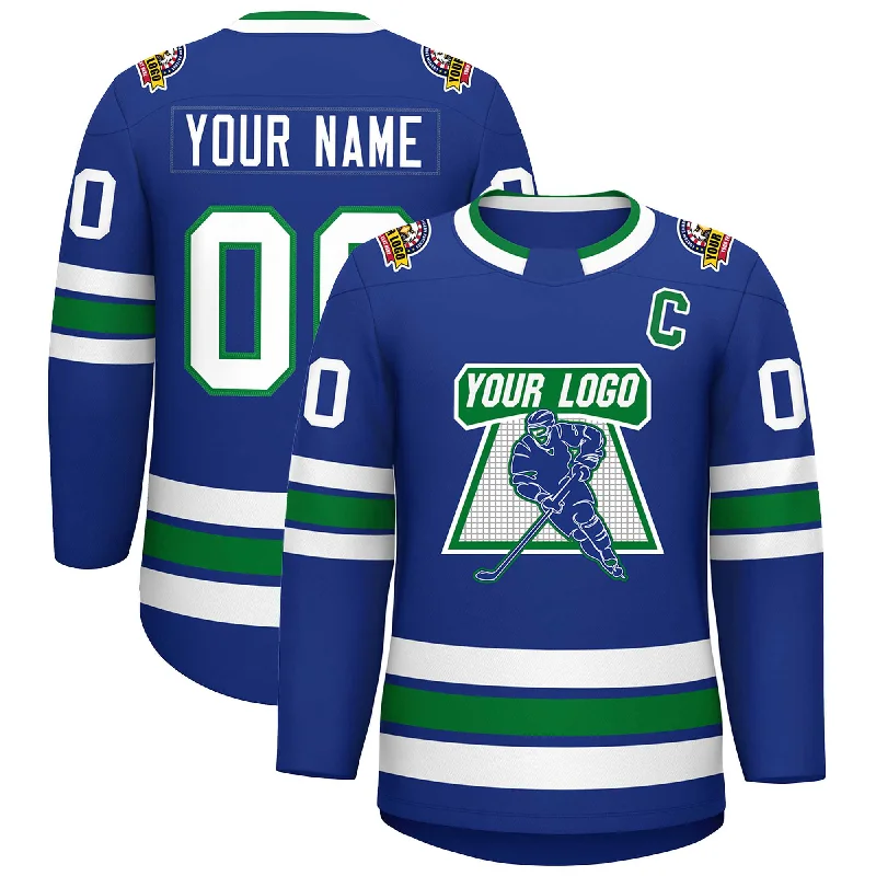 Custom Royal White-Kelly Green Classic Style Hockey Jersey Confident Men's Power