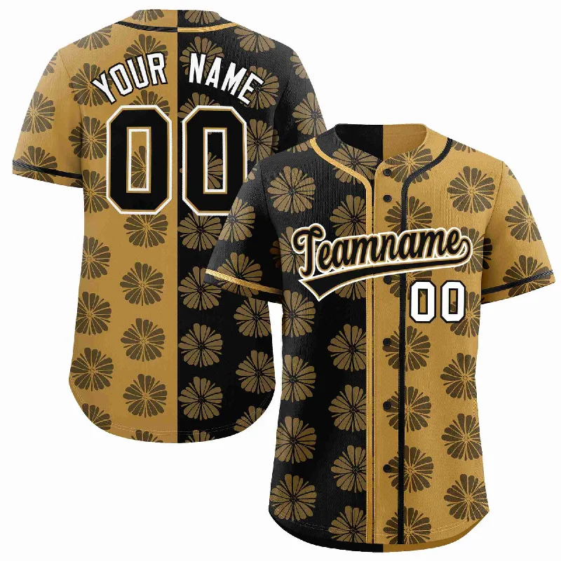 Custom Black Old Gold Split Fashion Flower Graffiti Pattern Authentic Baseball Jersey Dynamic Men's Moto