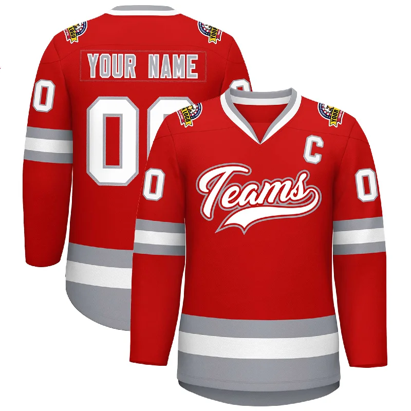 Custom Red White Red-Gray Classic Style Hockey Jersey Traditional Men's Country