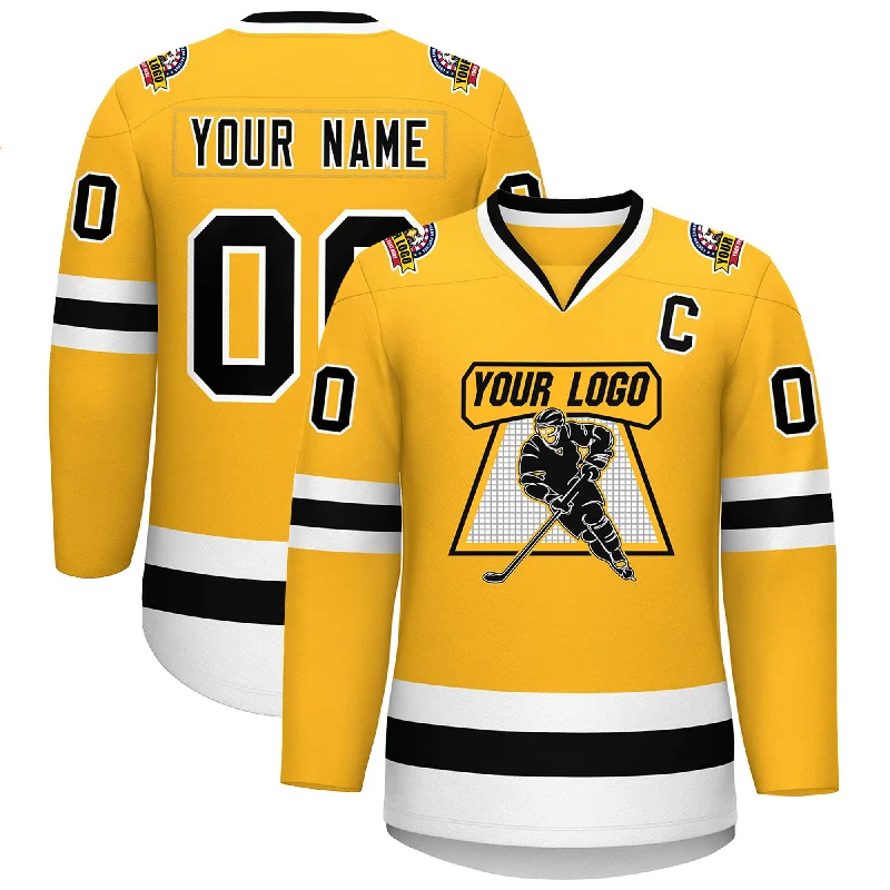 Custom Gold Black-White Classic Style Hockey Jersey Bold Men's Animal