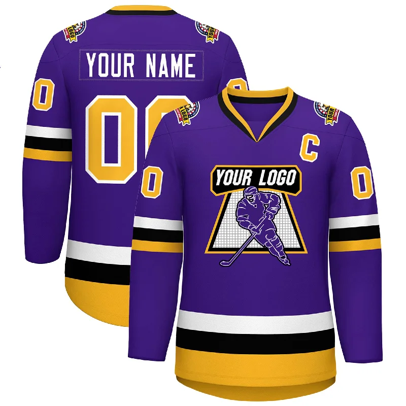 Custom Purple Gold-White Classic Style Hockey Jersey Organic