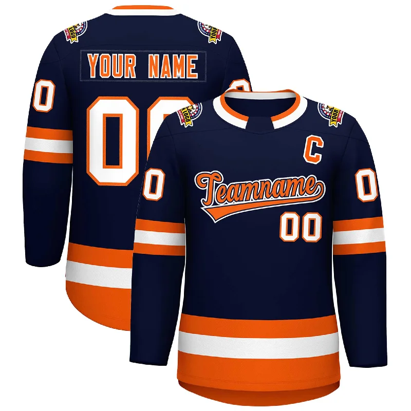 Custom Navy Orange Navy-White Classic Style Hockey Jersey Bold Men's Statement