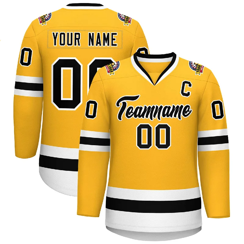 Custom Gold Black-White Classic Style Hockey Jersey Trendy Men's Bucket