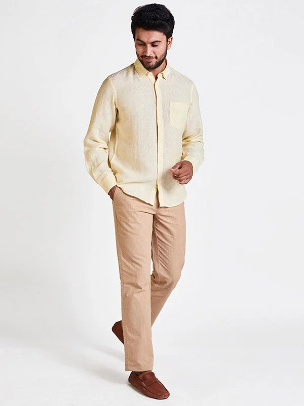 Men Solid Full Sleeve Linen Shirt Practical Men's Quick