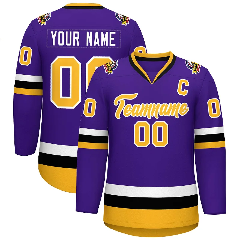 Custom Purple Gold-White Classic Style Hockey Jersey Sporty Men's Tennis