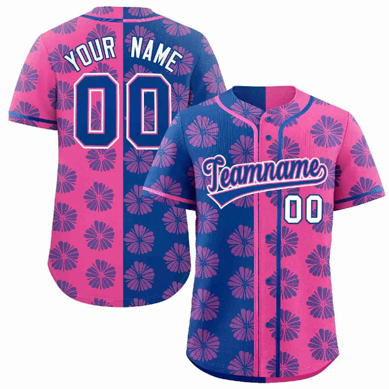 Custom Royal Pink Split Fashion Flower Graffiti Pattern Authentic Baseball Jersey Elegant Men's Cashmere