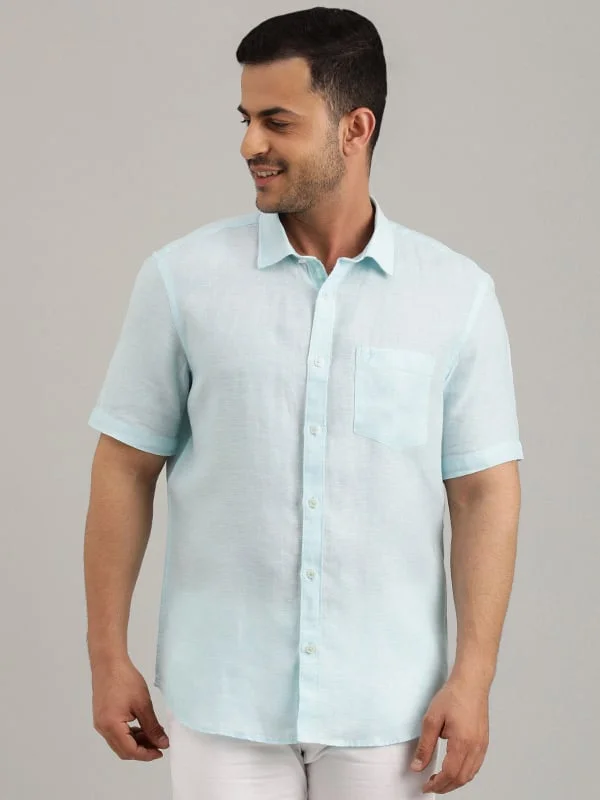 Men Solid Half Sleeve Linen Shirt Modern Men's Tech