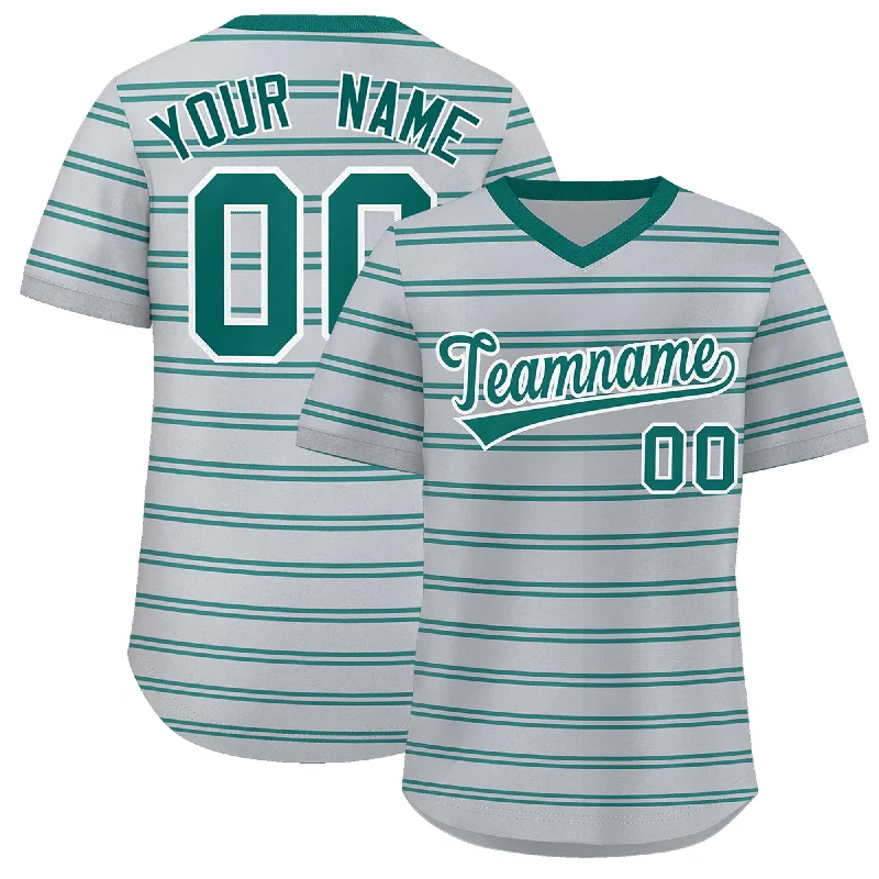 Custom Gray Aqua Personalized Horizontal Stripe Authentic Pullover Baseball Jersey Tough Men's Tactical