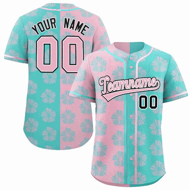 Custom Light Pink Aqua Split Fashion Flower Graffiti Pattern Authentic Baseball Jersey Sporty Men's Athleisure 