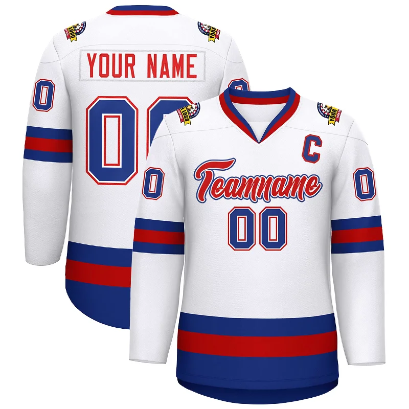 Custom White Red White-Royal Classic Style Hockey Jersey Tough Men's Tactical