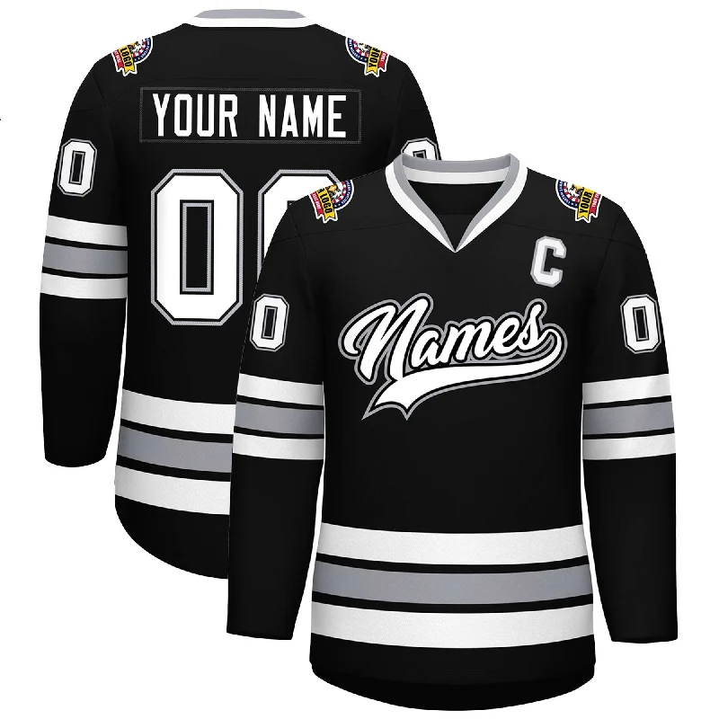 Custom Black White Black-Gray Classic Style Hockey Jersey Trendy Men's Oversized