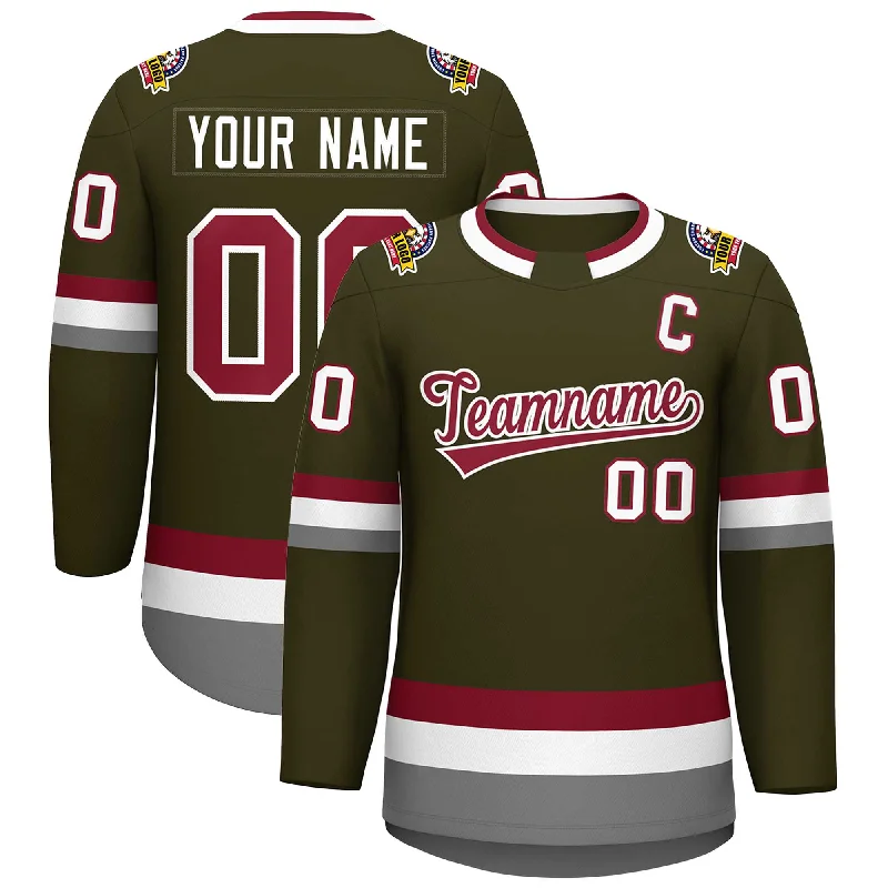 Custom Olive Crimson-White Classic Style Hockey Jersey Confident Men's Power