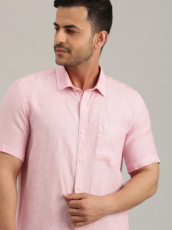 Men Solid Half Sleeve Linen Shirt Casual Men's Japanese 