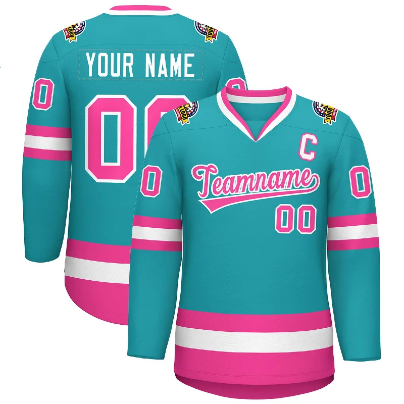 Custom Aqua Pink-White Classic Style Hockey Jersey Sporty Men's Athleisure 